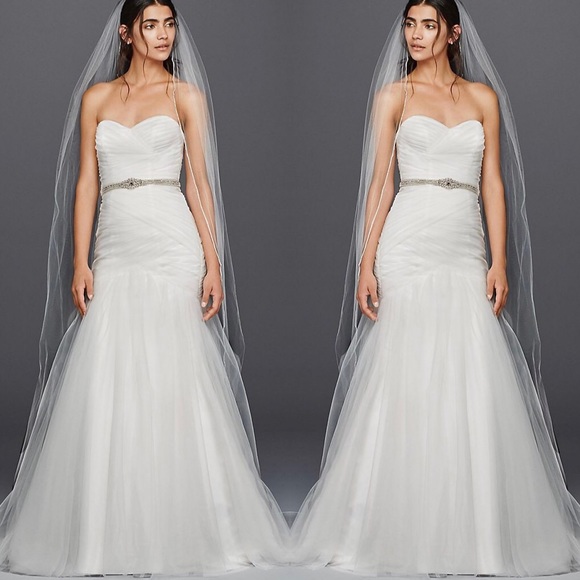 Strapless Ruched Mermaid Tulle Wedding Dress - Picture 6 of 9